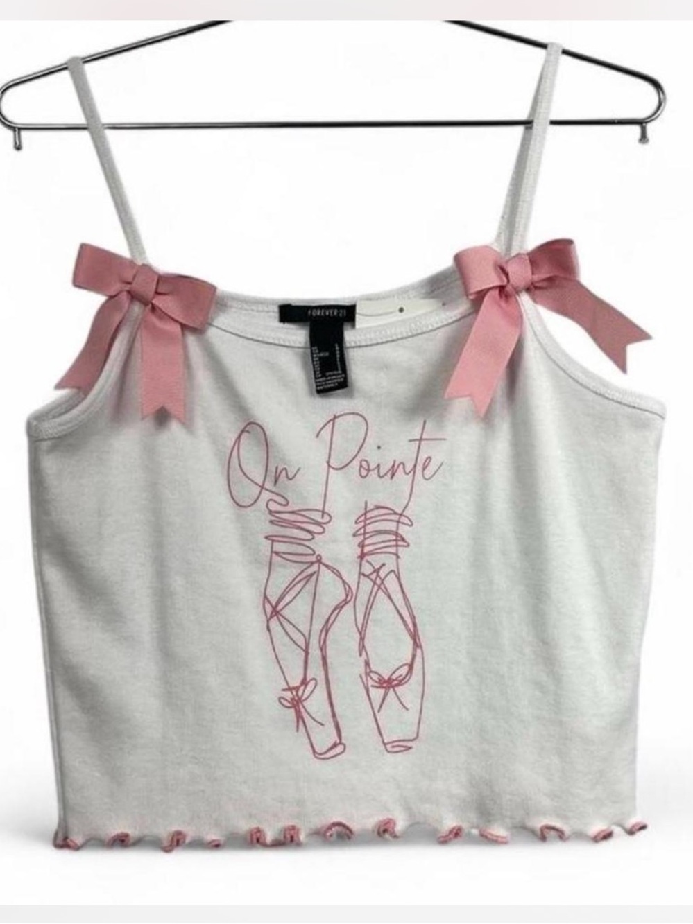 Forever21 Bow Cami LG Tank Pink On Pointe Ballet Top Summer NWT Coquette Dance